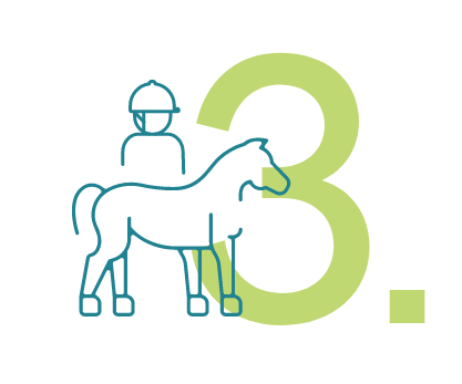 Symbol eines Reiters mit Pferd mit der Nummer Drei im Hintergrund.